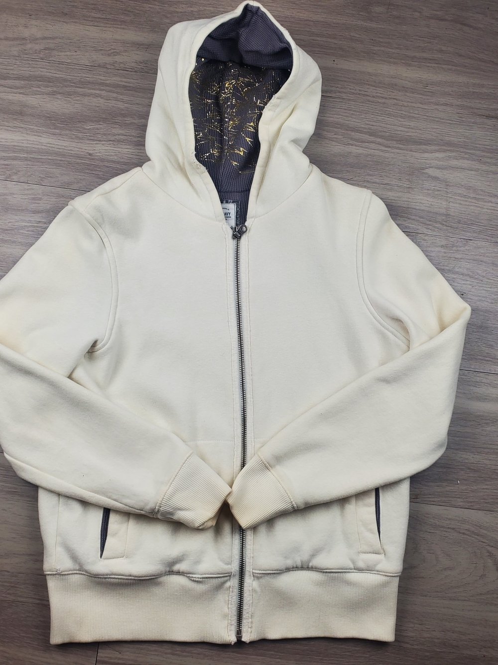 Old Navy Active Girls L Cream Full Zip Hooded Jacket Gray Lined